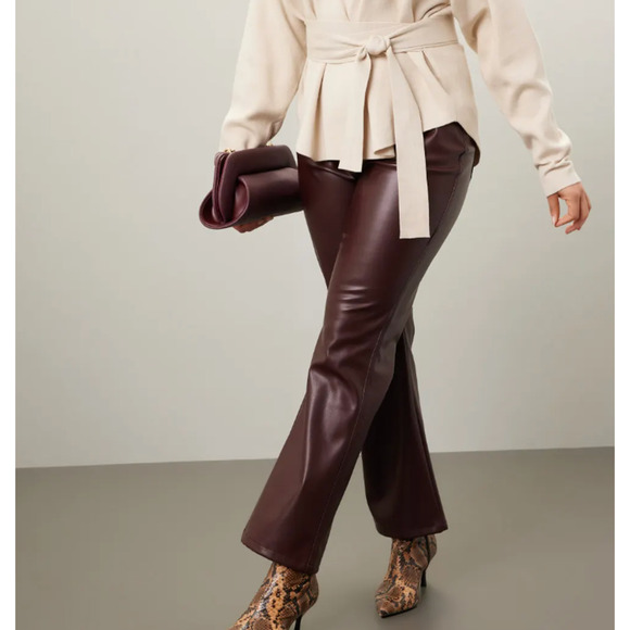 Marissa Web Brown Faux Leather Kick Flare Pants Size 8 Trouser Slimming $325 - Picture 1 of 11
